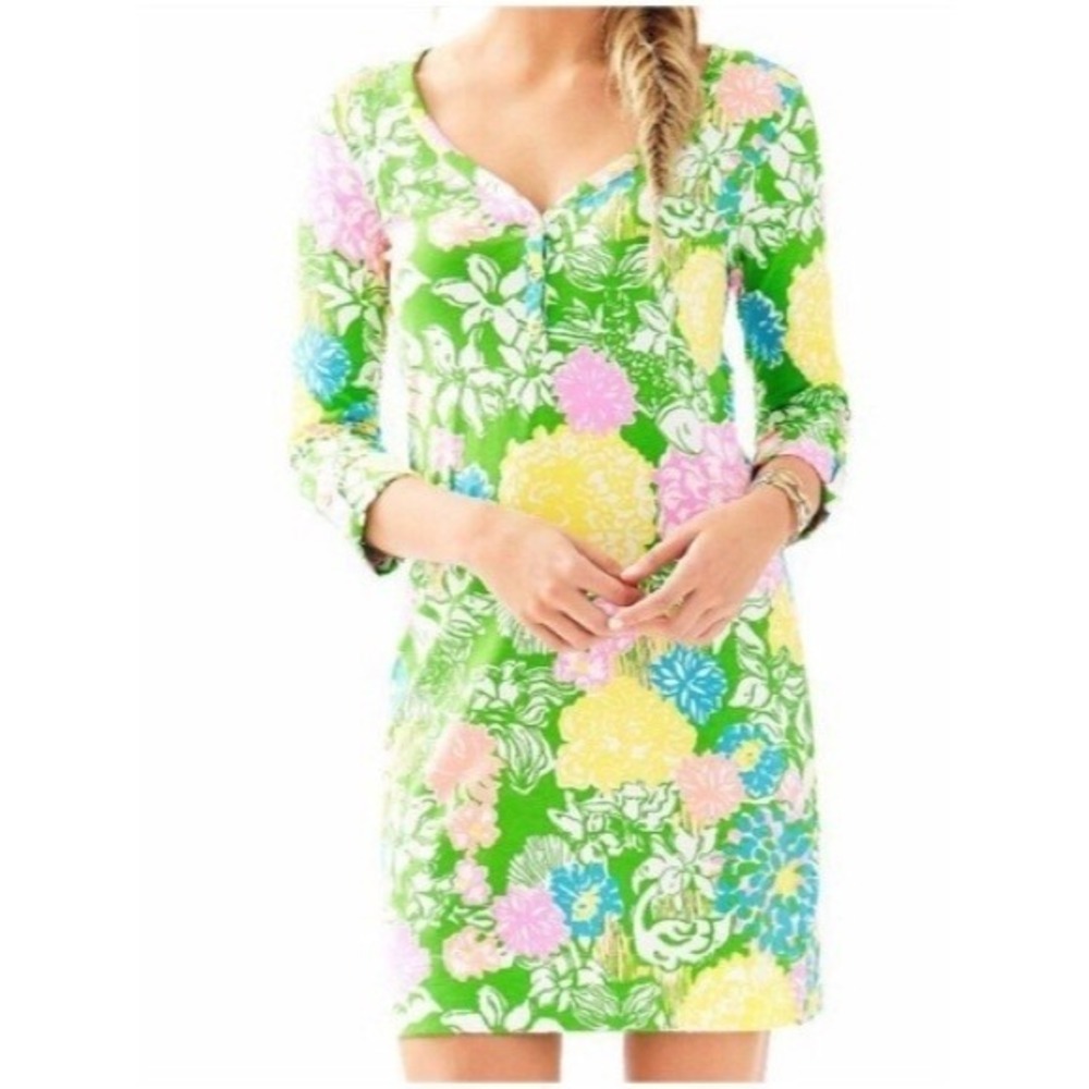 Lilly Pulitzer Palmetto Dress Size XS Hibiscus Stroll‎ Pima Cotton Floral V-Neck